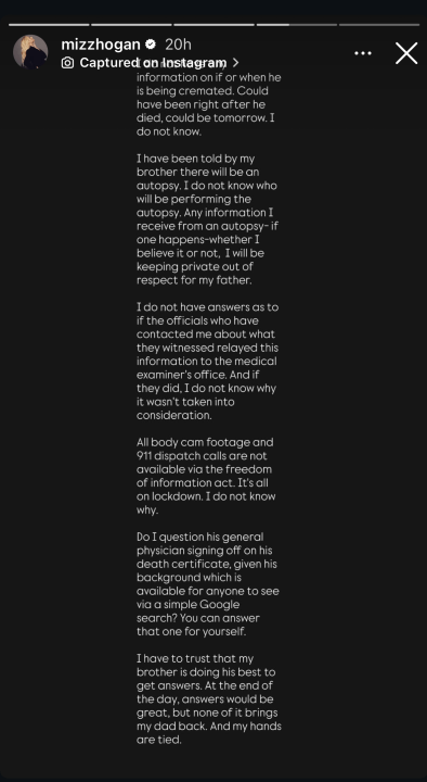 A statement posted by Brooke Hogan on Instagram.