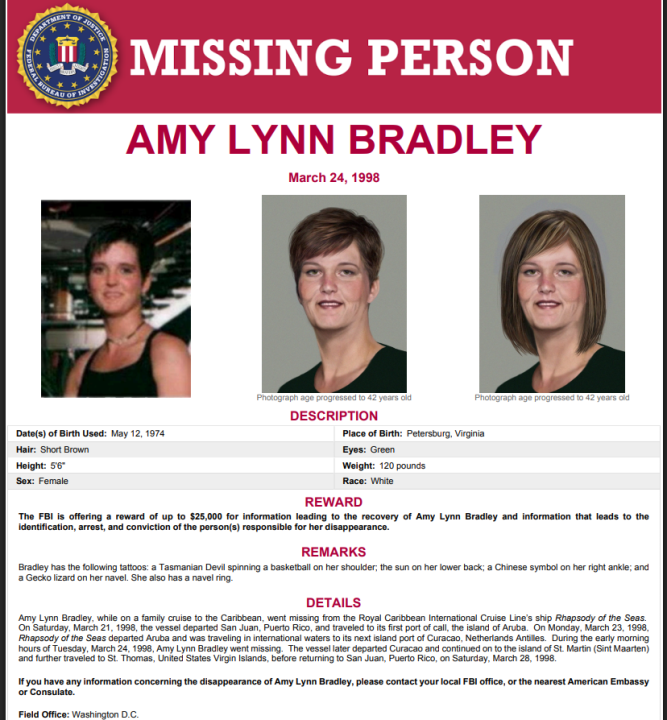 Amy Bradley's official missing poster (image via FBI)