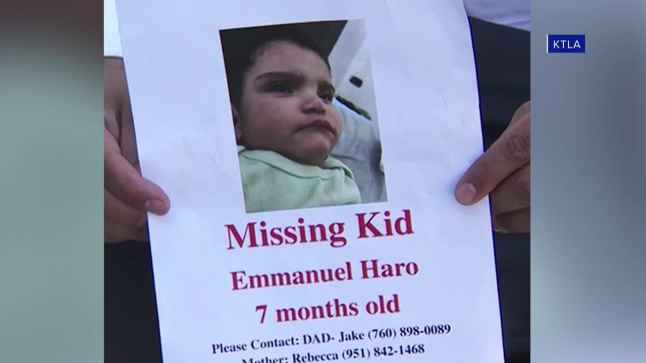 A missing person poster with a photo of 7-month-old Emmanuel Haro on it
