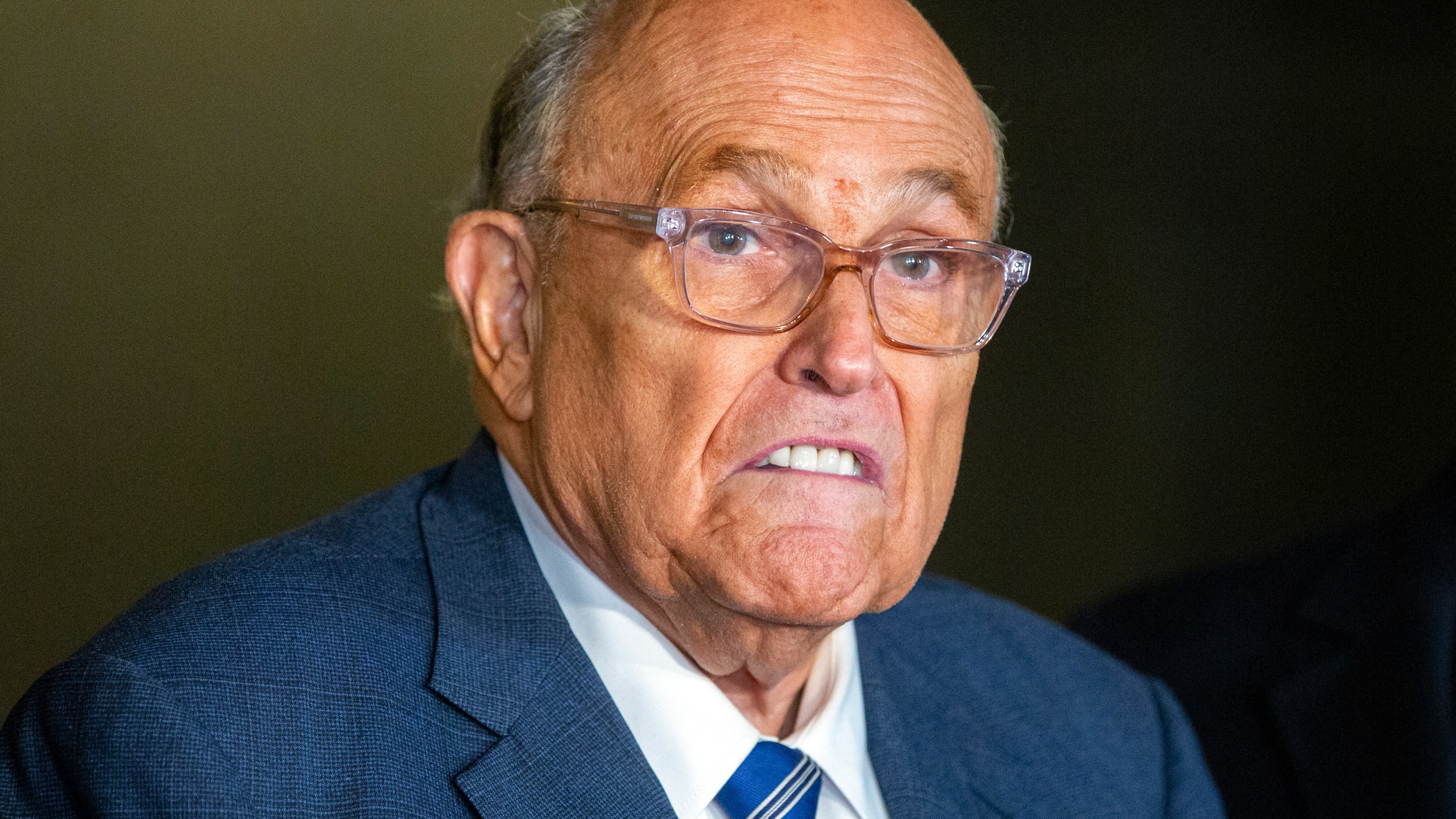 FILE - Rudy Giuliani speaks to the media outside Manhattan federal court in New York, Jan. 3, 2025. (AP Photo/Ted Shaffrey, file)