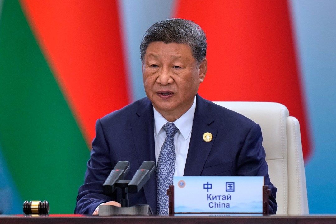Chinese President Xi Jinping gives a speech during the Shanghai Cooperation Organization (SCO) summit at the Meijiang Convention and Exhibition Center in Tianjin, China, Monday, Sept. 1, 2025. (Suo Takekuma/Pool Photo via AP)