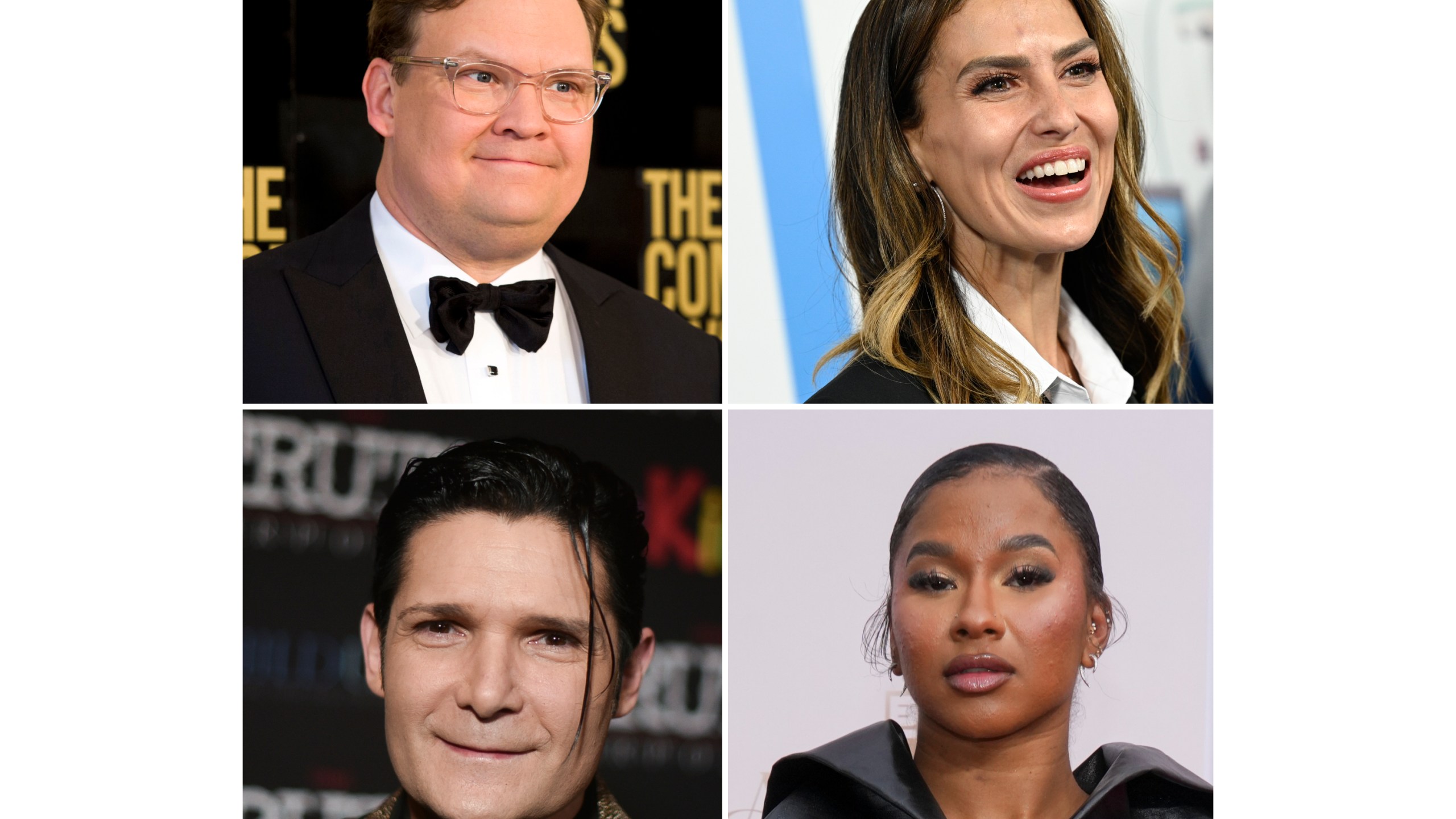 FILE - This photo combination shows, from top left, Andy Richter in New York, April 28, 2012, Hilaria Baldwin, June 22, 2021, in New York, Corey Feldman, March 9, 2020, in Los Angeles and Jordan Chiles, June 9, 2025, in Los Angeles. (AP Photo/Charles Sykes, Evan Agostini, Richard Shotwell, Jordan Strauss)