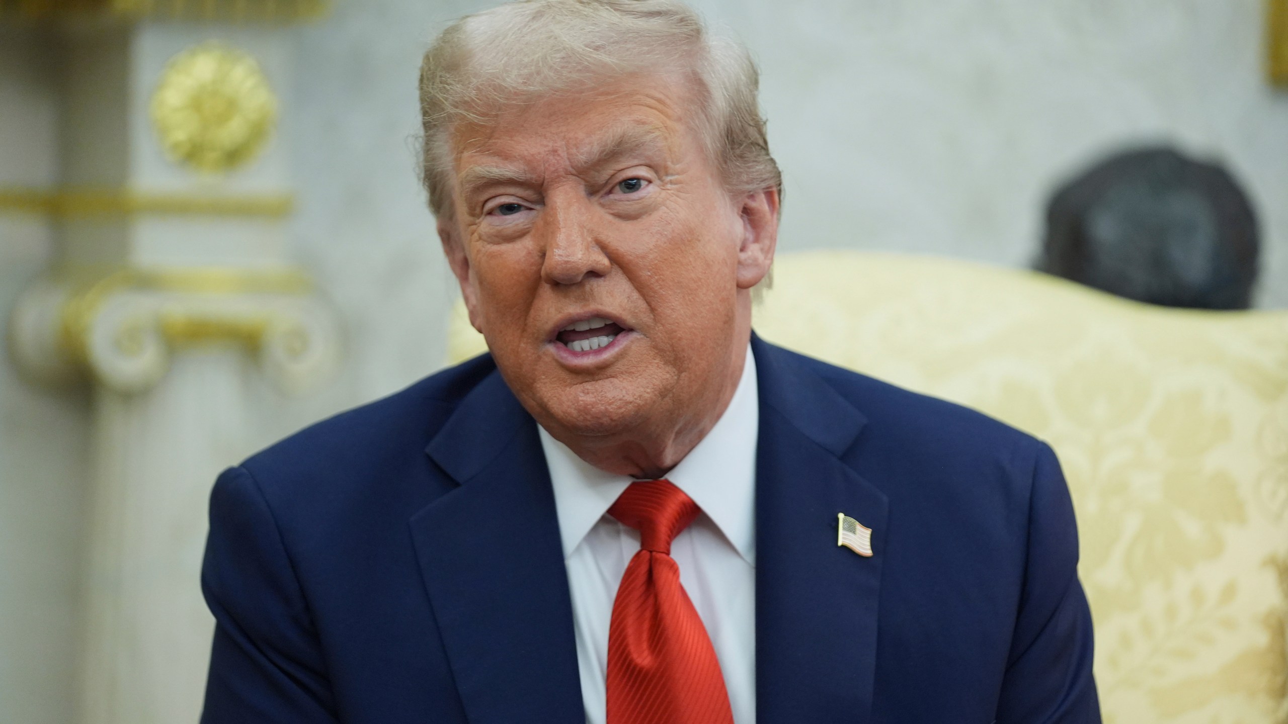 President Donald Trump speaks during a meeting with Polish President Karol Nawrocki in the Oval Office of the White House, Wednesday, Sept. 3, 2025, in Washington. (AP Photo/Evan Vucci)