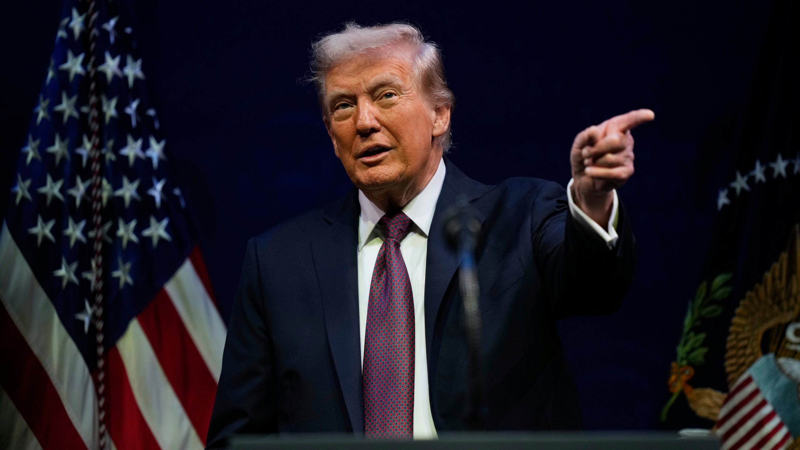 President Donald Trump speaks at a hearing of the Religious Liberty Commission at the Museum of the Bible, Monday, Sept. 8, 2025, in Washington. (AP Photo/Alex Brandon)
