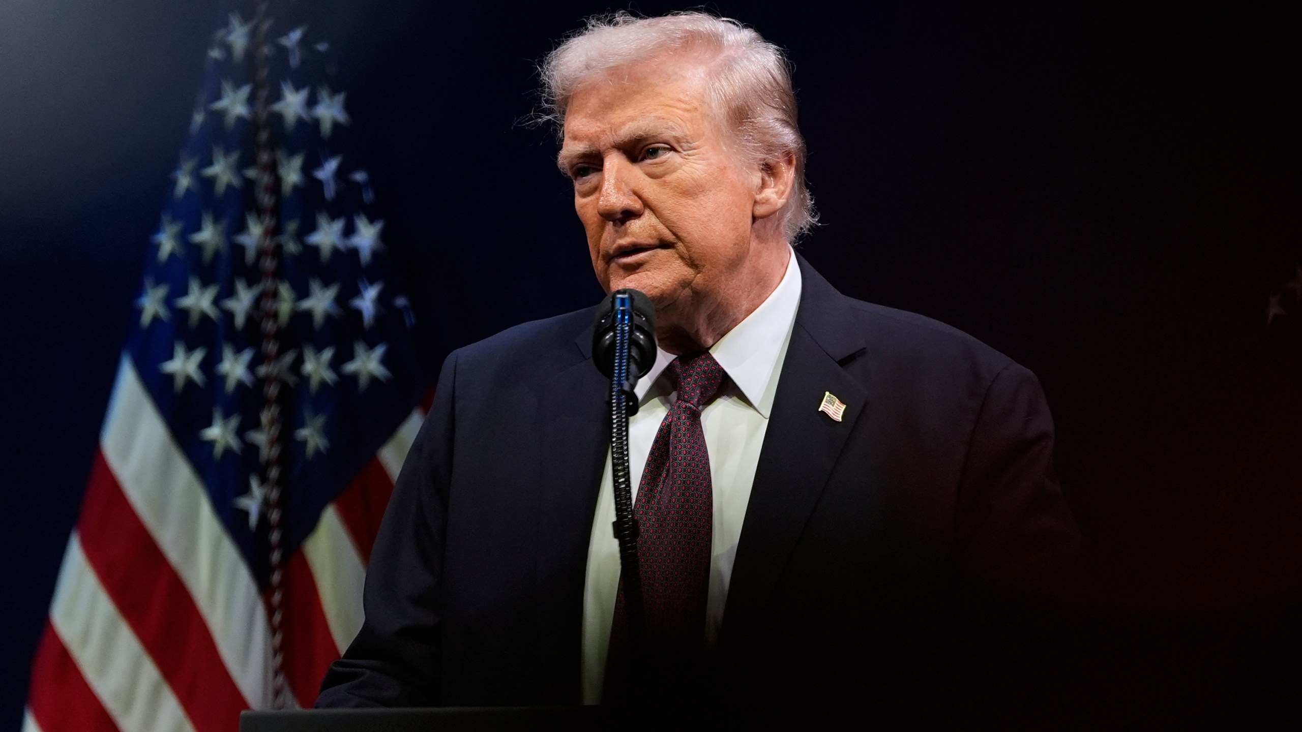 President Donald Trump speaks at a hearing of the Religious Liberty Commission at the Museum of the Bible, Monday, Sept. 8, 2025, in Washington. (AP Photo/Alex Brandon)