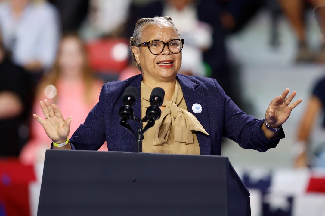 FILE - Charlotte, N.C., Mayor Vi Lyles speaks during a campaign event for Democratic presidential nominee Vice President Kamala Harris in Charlotte, Sept. 12, 2024. (AP Photo/Nell Redmond, File)