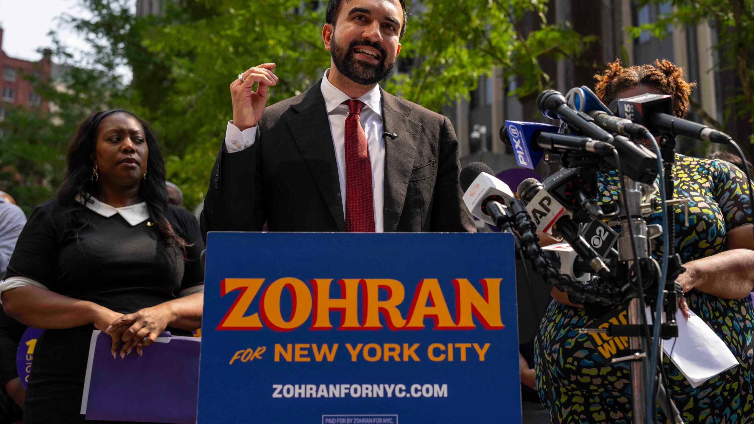 Zohran Mamdani speaks during a press conference