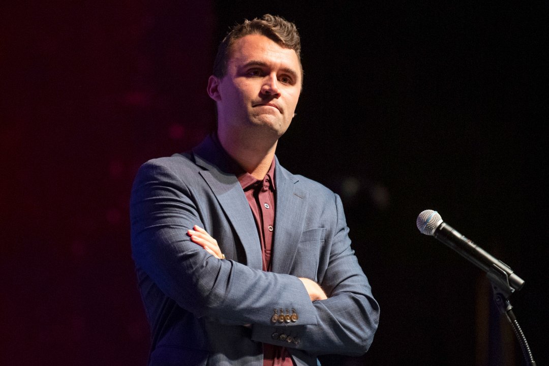 FILE - Charlie Kirk speaks at Texas A&M University as part of Turning Point USA's American Comeback Tour on Tuesday, April 22, 2025, in College Station, Texas. (Meredith Seaver/College Station Eagle via AP, File)