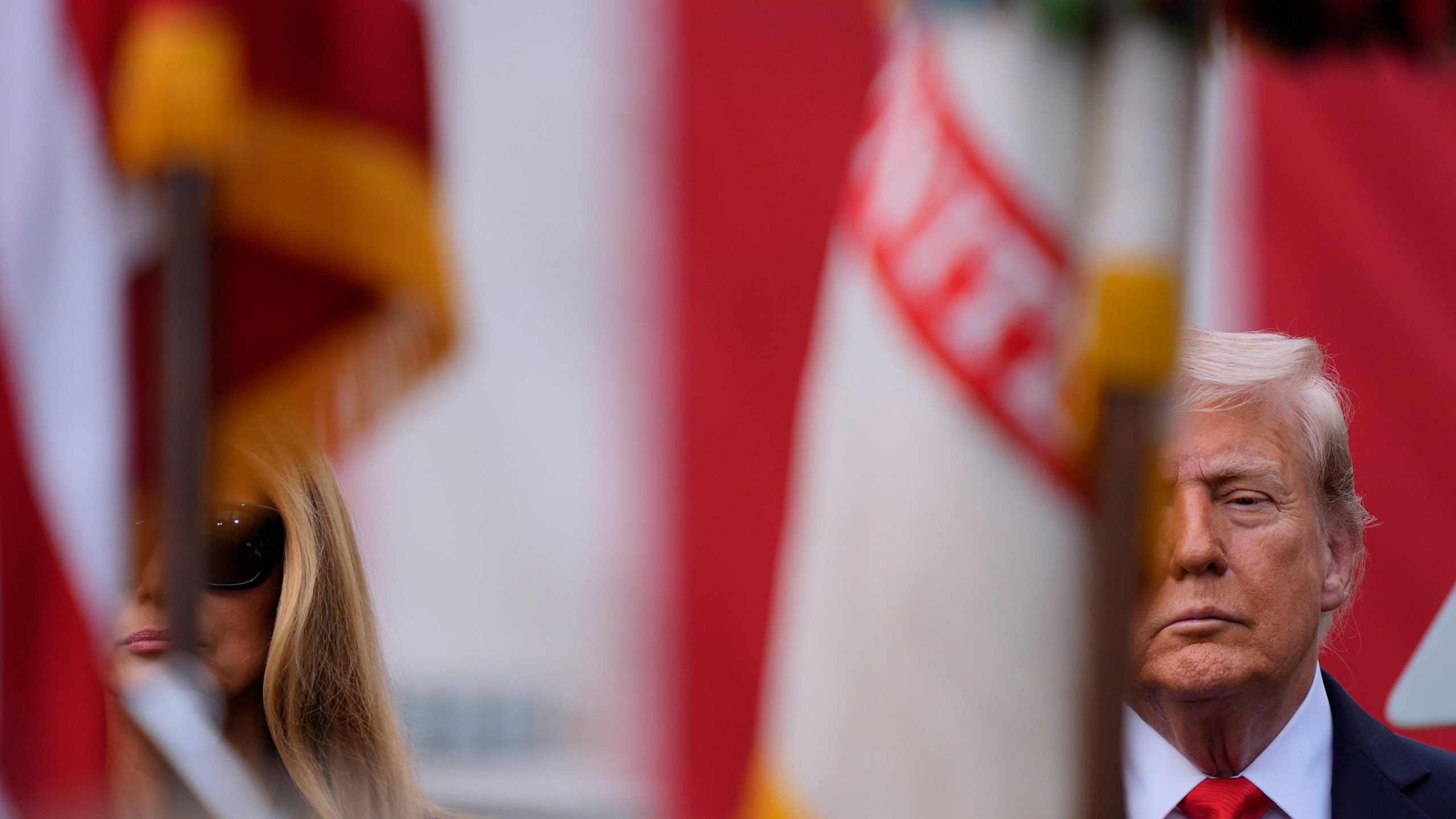 President Donald Trump and first lady Melania Trump attend a ceremony at the Pentagon to commemorate the 24th anniversary of the 9/11 attacks, Thursday, Sept. 11, 2025, in Washington. (AP Photo/Julia Demaree Nikhinson)