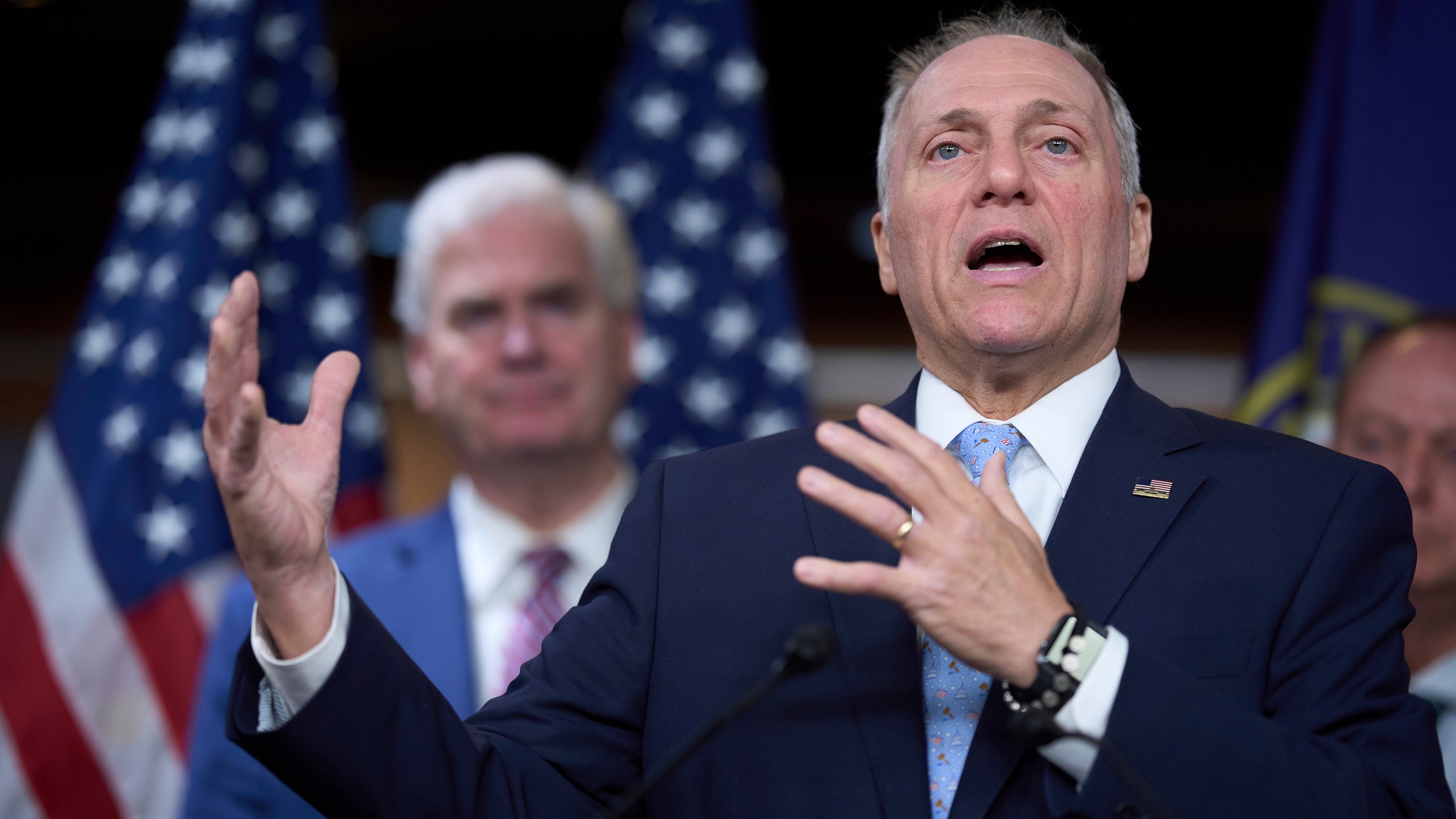 FILE - House Majority Leader Steve Scalise, R-La., speaks during a news conference at the Capitol in Washington, June 4, 2025. (AP Photo/J. Scott Applewhite, File)