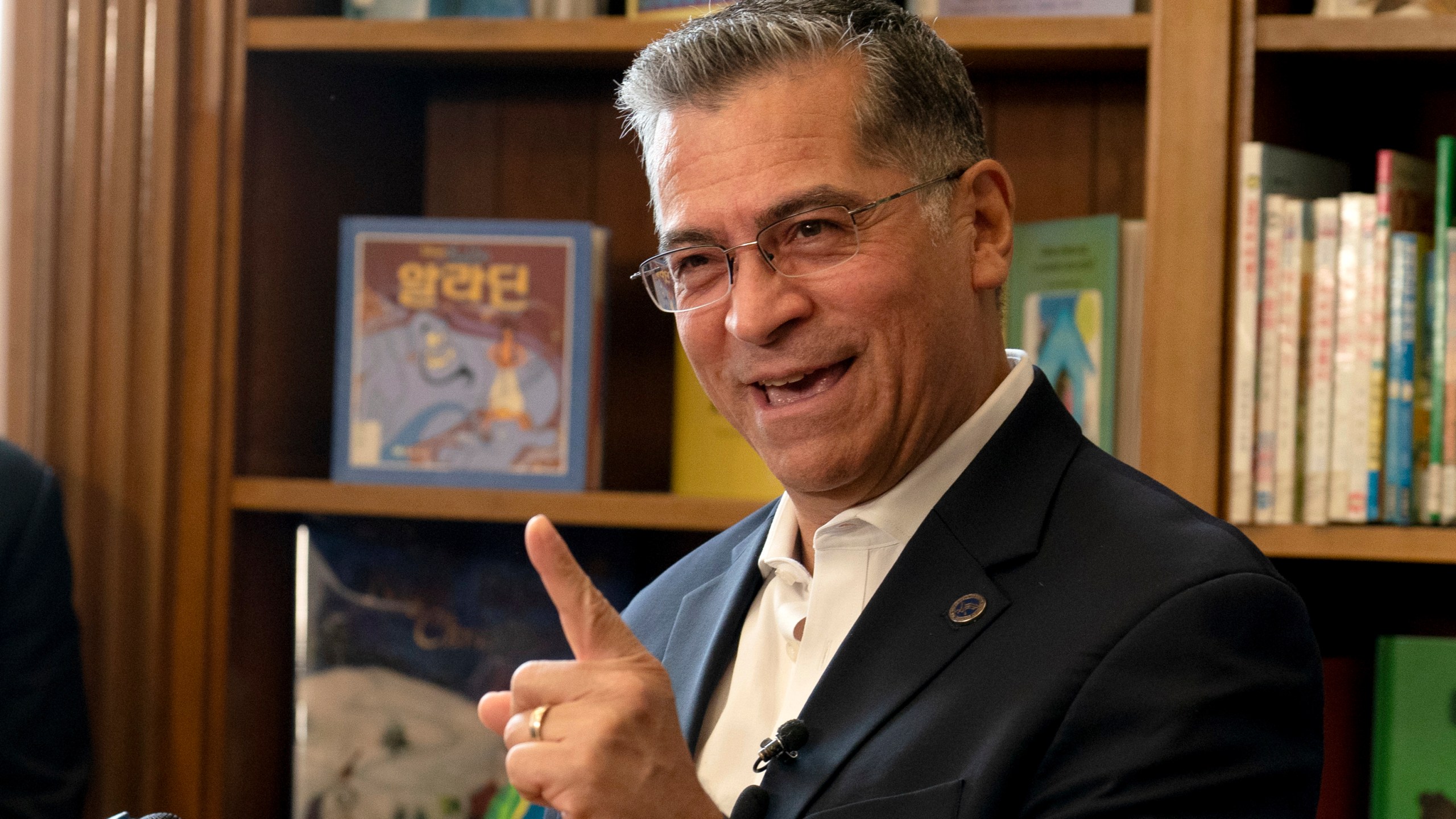 FILE - Department of Health and Human Services Secretary Xavier Becerra talks to reporters after a news conference in Sacramento, Calif., Oct. 29, 2024.(AP Photo/Rich Pedroncelli, File)