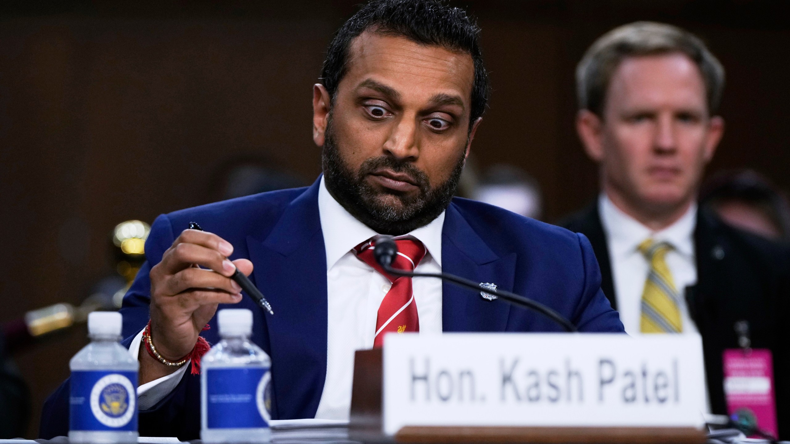 FBI Director Kash Patel appears before the Senate Judiciary Committee for his first oversight hearing, Tuesday, Sept. 16, 2025, at the Capitol in Washington. (AP Photo/Julia Demaree Nikhinson)