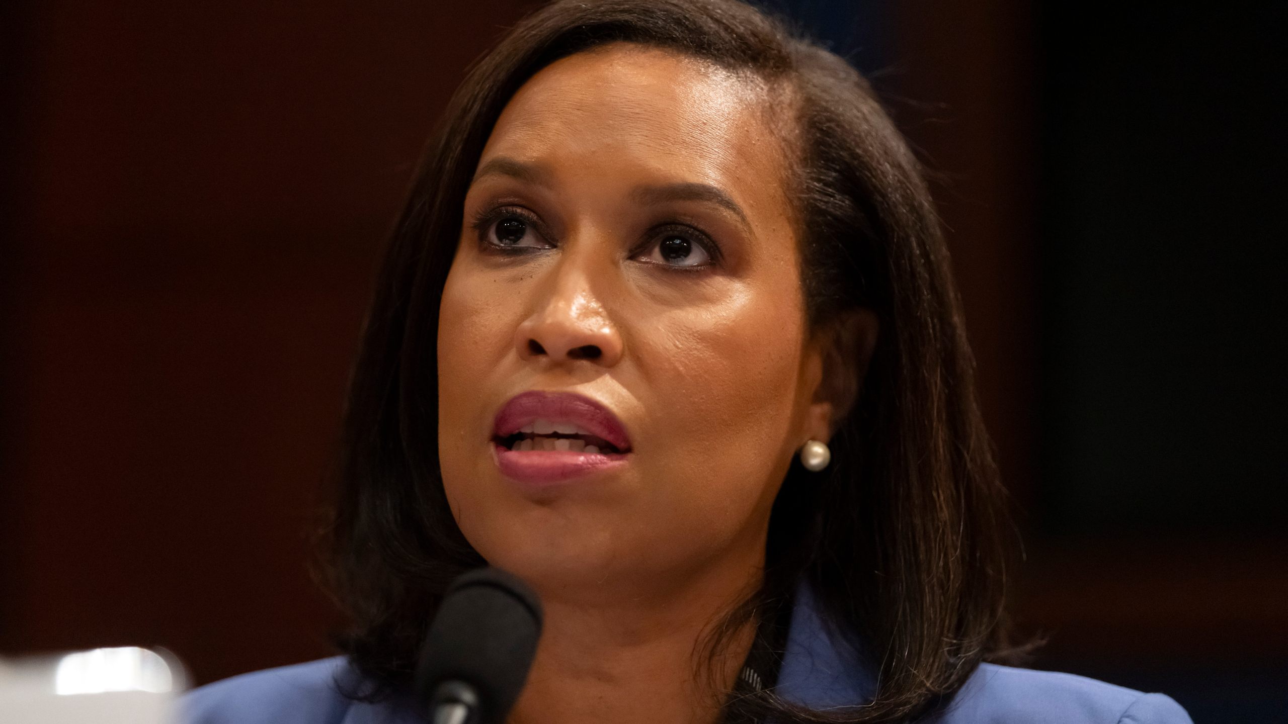District of Columbia Mayor Muriel Bowser speaks during a hearing of the House Committee on Oversight and Government Reform on Capitol Hill, Thursday, Sept. 18, 2025, in Washington. (AP Photo/Mark Schiefelbein)