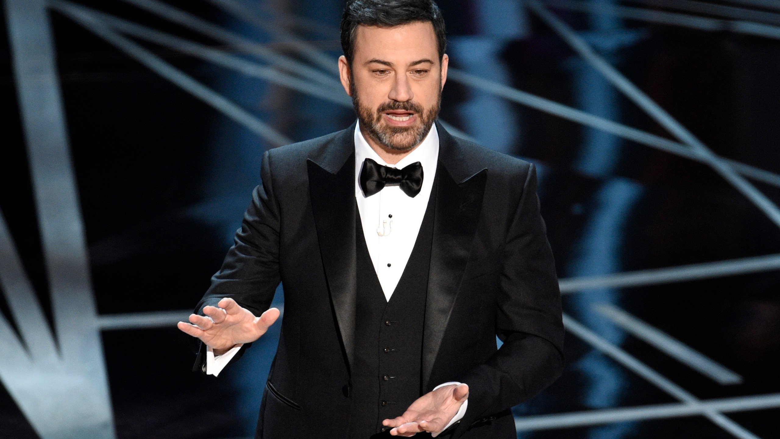 FILE - Host Jimmy Kimmel speaks at the Oscars in Los Angeles on Feb. 26, 2017. (Photo by Chris Pizzello/Invision/AP, File)