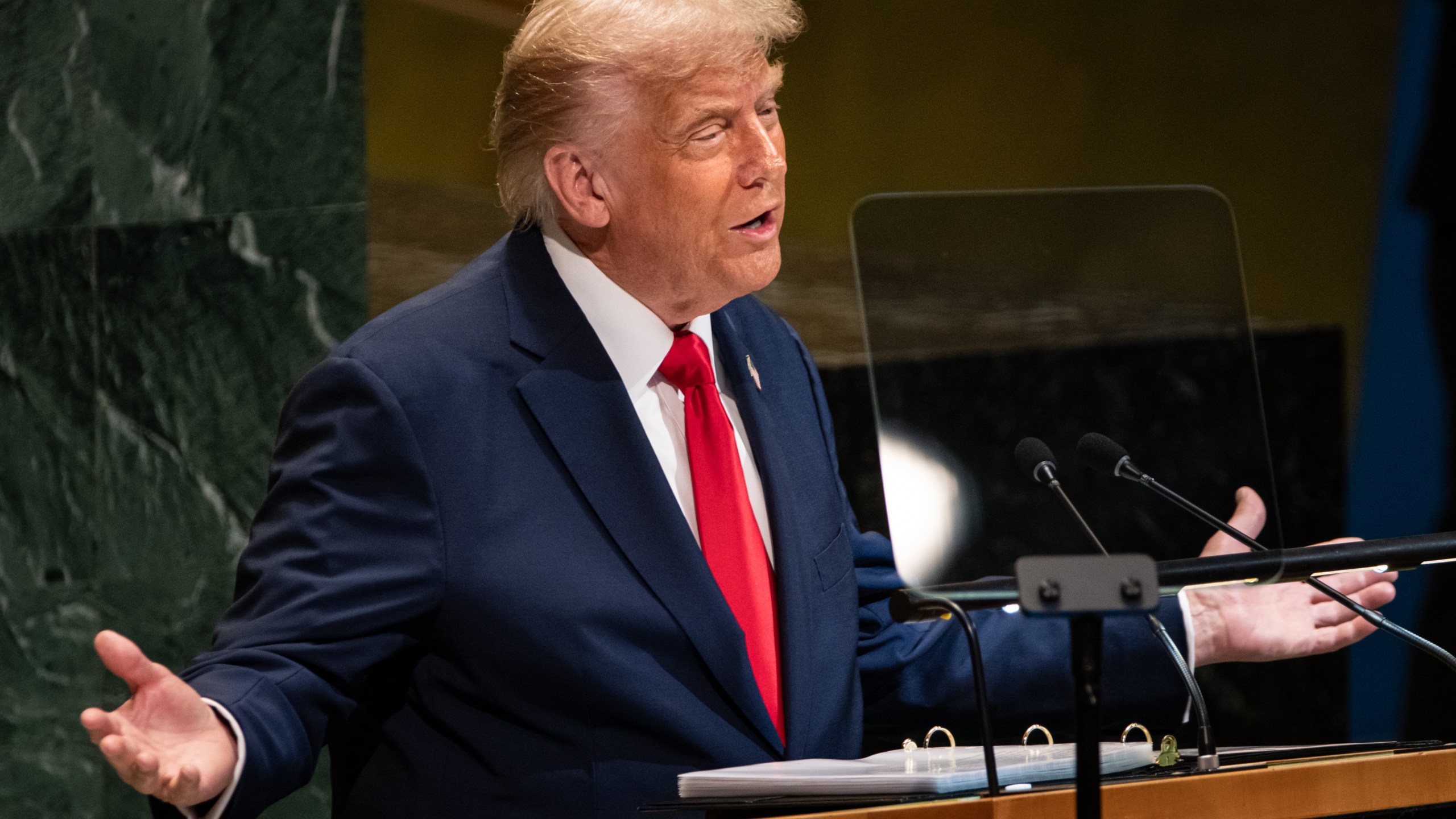 President Donald Trump addresses the 80th session of the United Nations General Assembly, Tuesday, Sept. 23, 2025, at U.N. headquarters. (AP Photo/Angelina Katsanis)