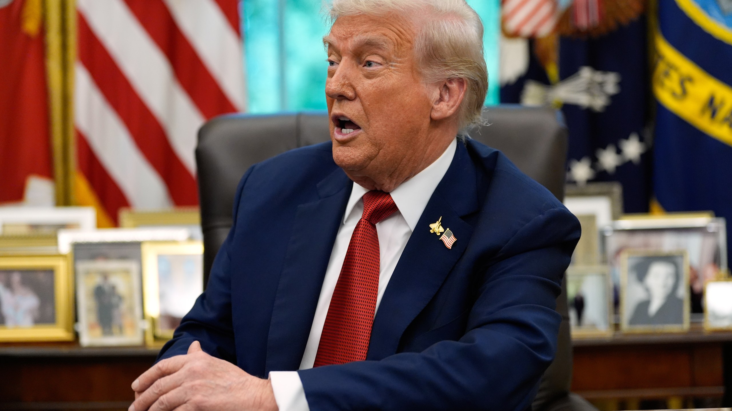 President Donald Trump speaks after signing an executive order regarding TikTok in the Oval Office at the White House, Thursday, Sept. 25, 2025, in Washington. (AP Photo/Alex Brandon)