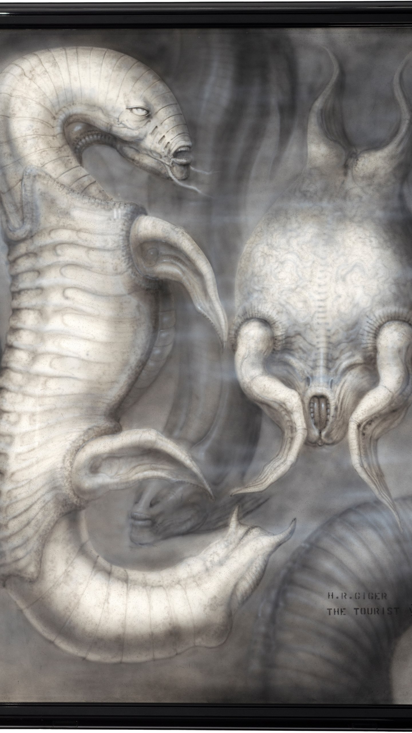 This image released by Heritage Auctions shows H.R. Giger's original art created for an unproduced science fiction script, an item up for auction from the collection of filmmaker Guillermo del Toro. (Heritage Auctions via AP)