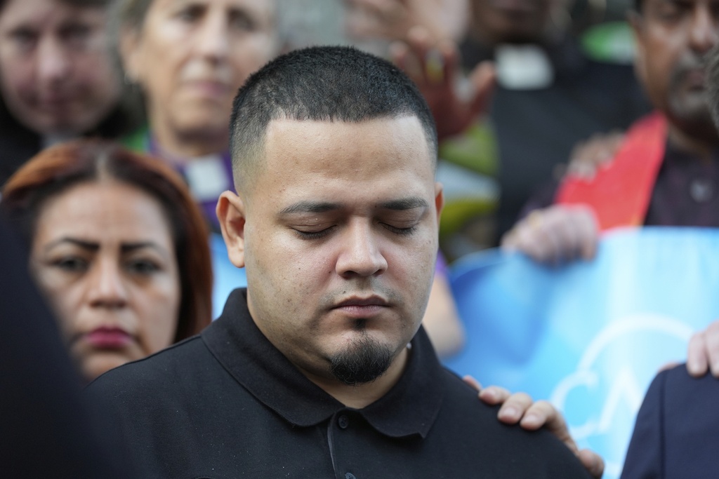 Kilmar Abrego Garcia attends a protest rally at the Immigration and Customs Enforcement field office in Baltimore