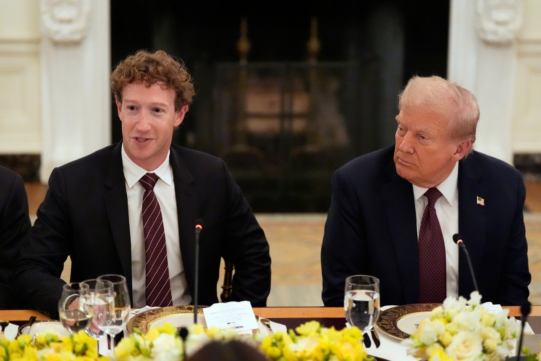 Facebook CEO Mark Zuckerberg attends a dinner with President Donald Trump in the State Dinning Room of the White House, Thursday, Sept. 4, 2025, in Washington. (AP Photo/Alex Brandon)