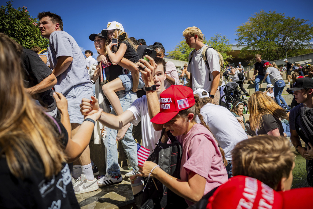 Crowd reacting after Charlie Kirk shot