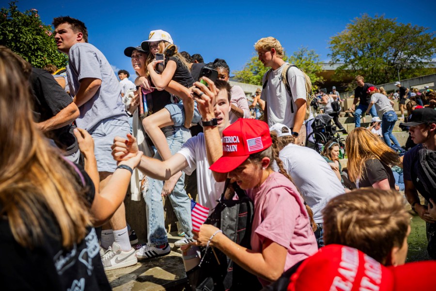 Crowd reacting after Charlie Kirk shot