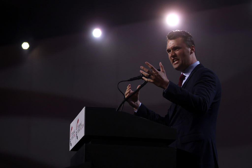 Charlie Kirk, founder and executive director of Turning Point USA, speaks during a Turning Point PAC town hall at Dream City Church on June 06, 2024 in Phoenix, Arizona.