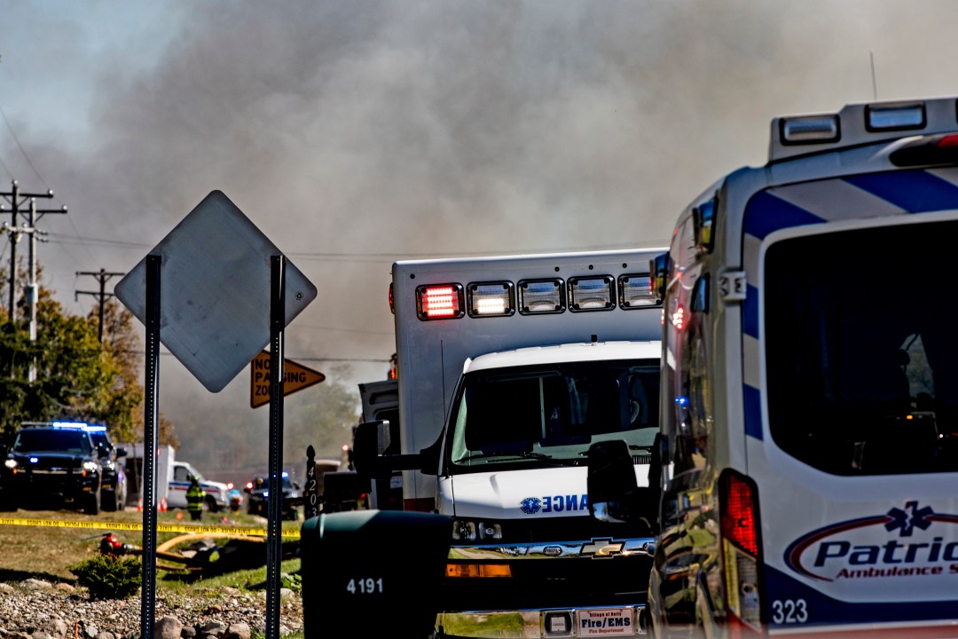 Emergency services respond to a shooting and fire at the Church of Jesus Christ of Latter-day Saints on September 28, 2025 in Grand Blanc, Michigan