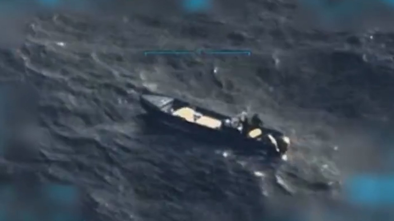 A boat is seen in international waters before a strike by the US military near Venezuela