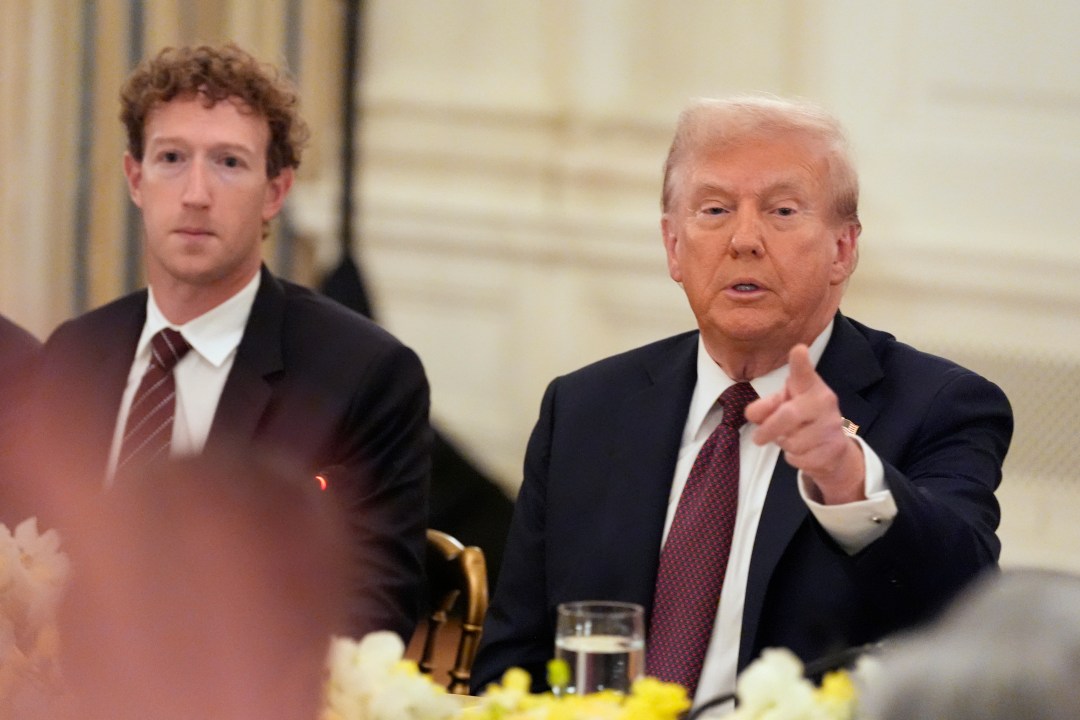 Facebook CEO Mark Zuckerberg listens as President Donald Trump speaks during a dinner in the State Dinning Room of the White House, Thursday, Sept. 4, 2025, in Washington. (AP Photo/Alex Brandon)