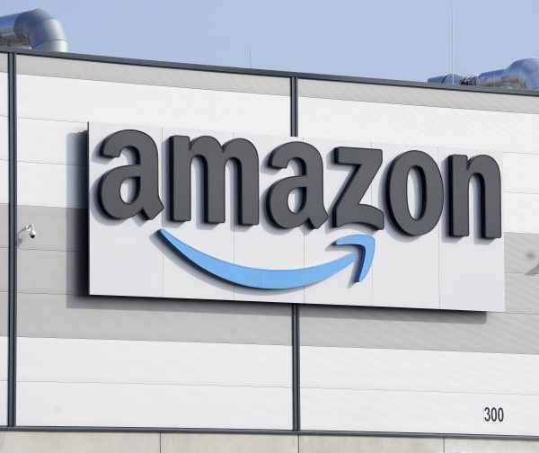 An Amazon company logo marks the facade of a building