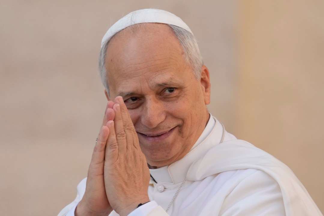 Pope Leo XIV gestures as he arrives for his weekly general audience in St. Peter's Square at The Vatican, Wednesday, Oct.1, 2025. (AP Photo/Gregorio Borgia)