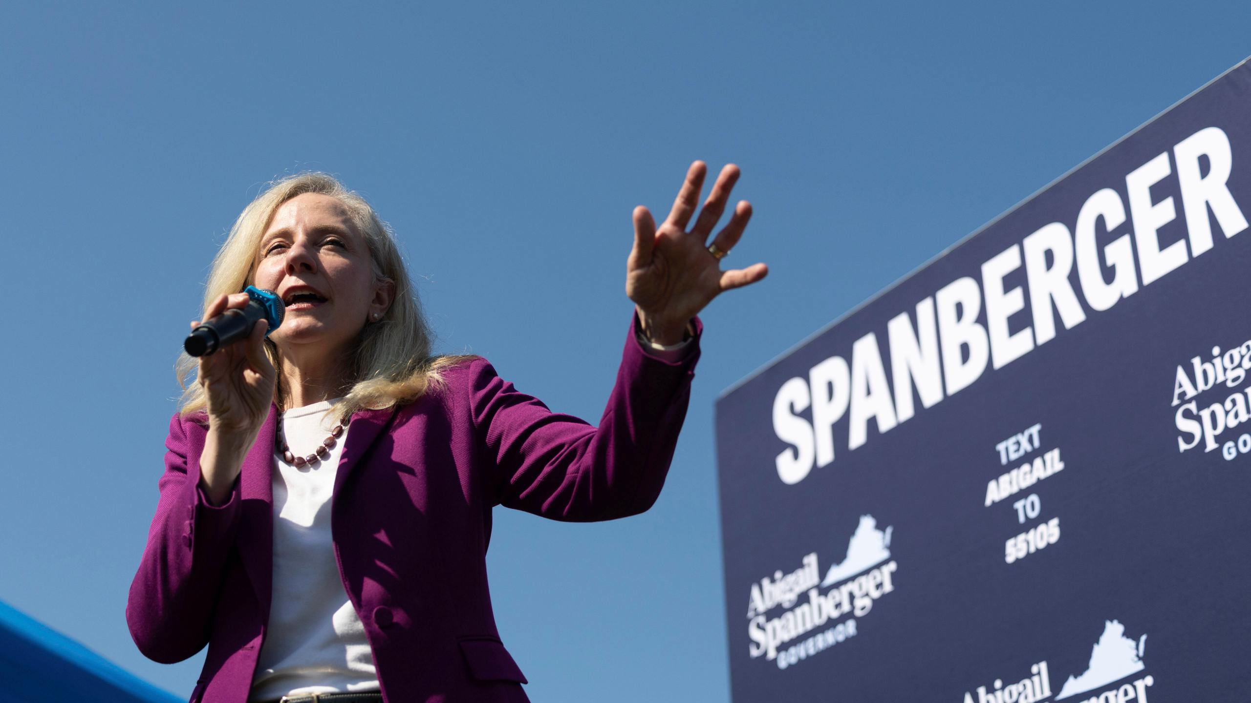 Democratic gubernatorial candidate Abigail Spanberger speaks to a crowd on the first day of early voting in Henrico County, Va., Friday, Sept. 19, 2025. (Mike Kropf /Richmond Times-Dispatch via AP)