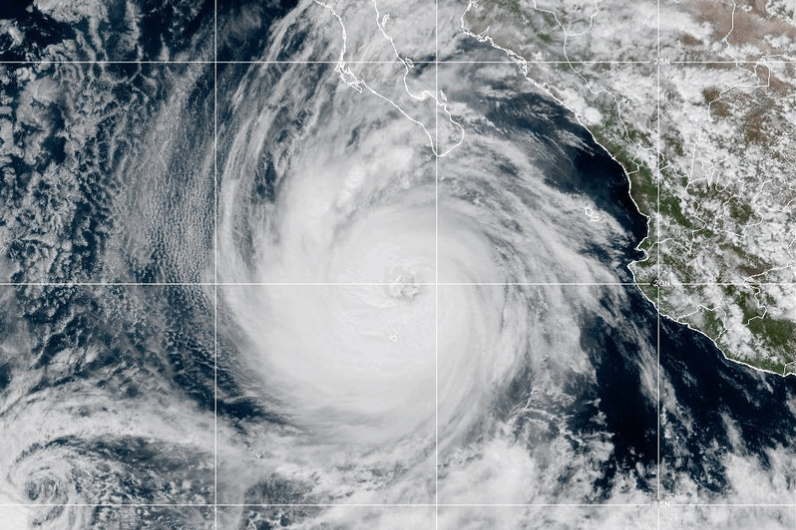 This NOAA satellite image taken at 1:00 p.m. EST on Tuesday, Oct. 7, 2025, shows Hurricane Priscilla in the East Pacific Ocean off the coast of Mexico. (NOAA via AP)