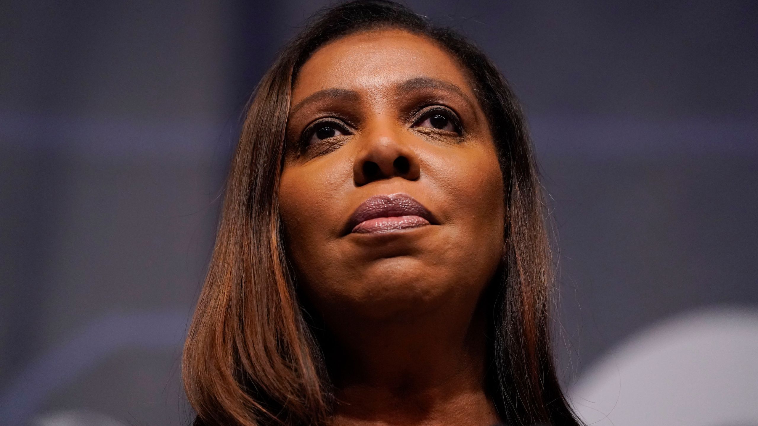 FILE - New York State Attorney General Letitia James speaks during the New York State Democratic Convention in New York, Feb. 17, 2022. (AP Photo/Seth Wenig, File)