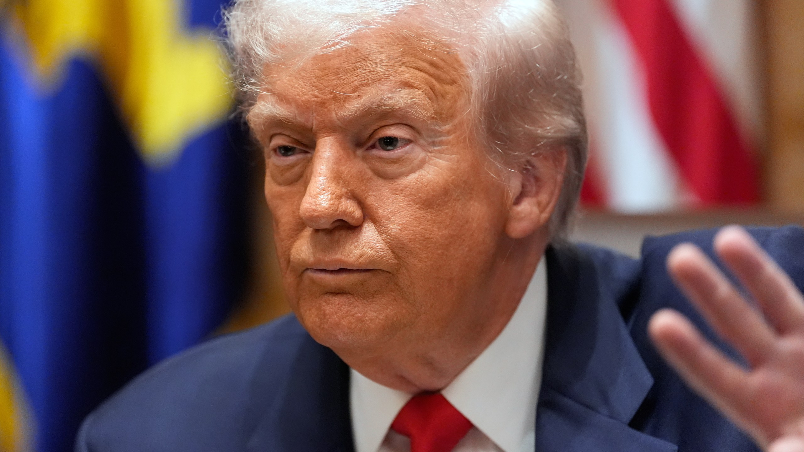 President Donald Trump speaks during a meeting with Argentina's President Javier Milei in the Cabinet Room of the White House, Tuesday, Oct. 14, 2025, in Washington. (AP Photo/Alex Brandon)