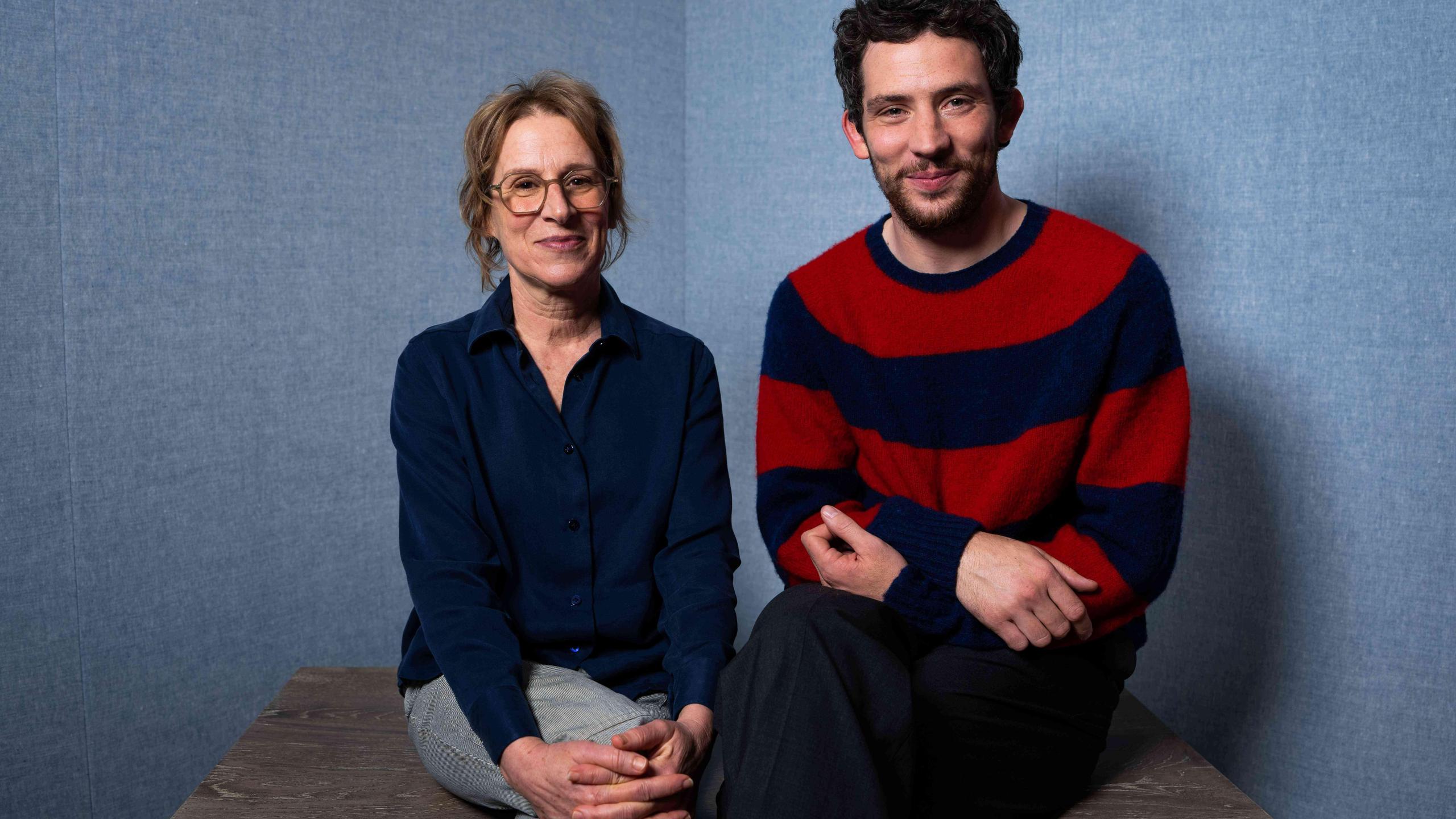 Director Kelly Reichardt, left, and Josh O'Connor pose for a portrait to promote the film "The Mastermind" in London on Monday, Oct. 13, 2025. (Photo by Scott A Garfitt/Invision/AP)