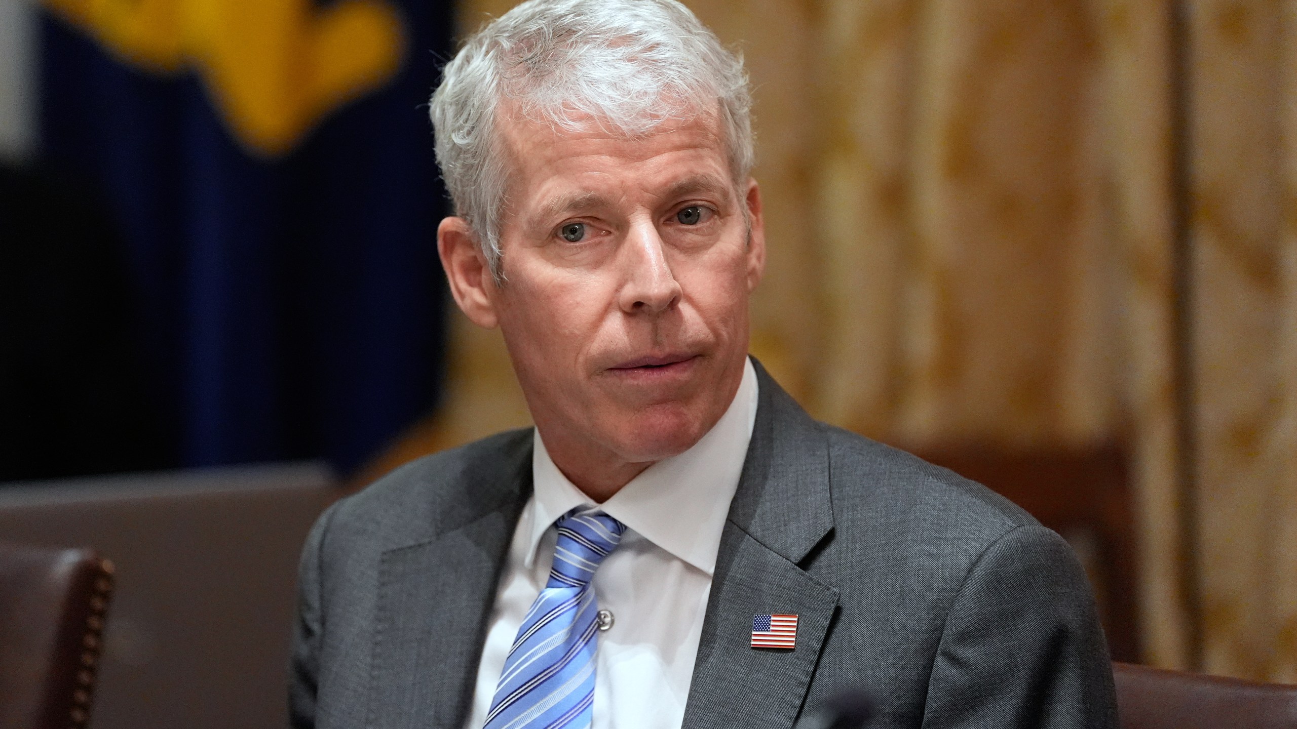 Energy Secretary Chris Wright listens as President Donald Trump meets with Argentina's President Javier Milei in the Cabinet Room of the White House, Tuesday, Oct. 14, 2025, in Washington. (AP Photo/Alex Brandon)