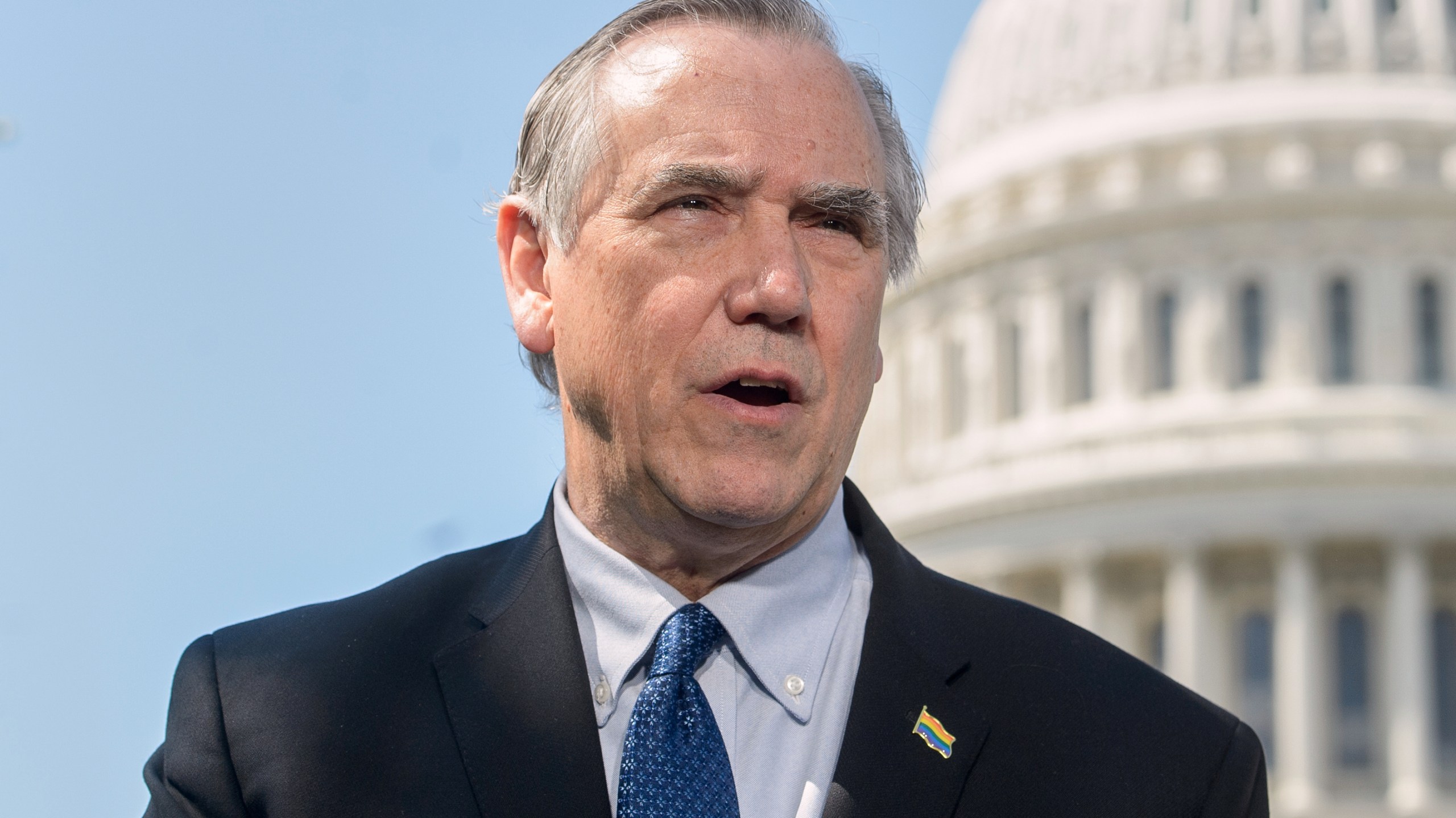 FILE - Sen. Jeff Merkley, D-Ore., speaks during a news conference on the Equality Act at the Capitol, April 29, 2025, in Washington. (AP Photo/Rod Lamkey, Jr., File)