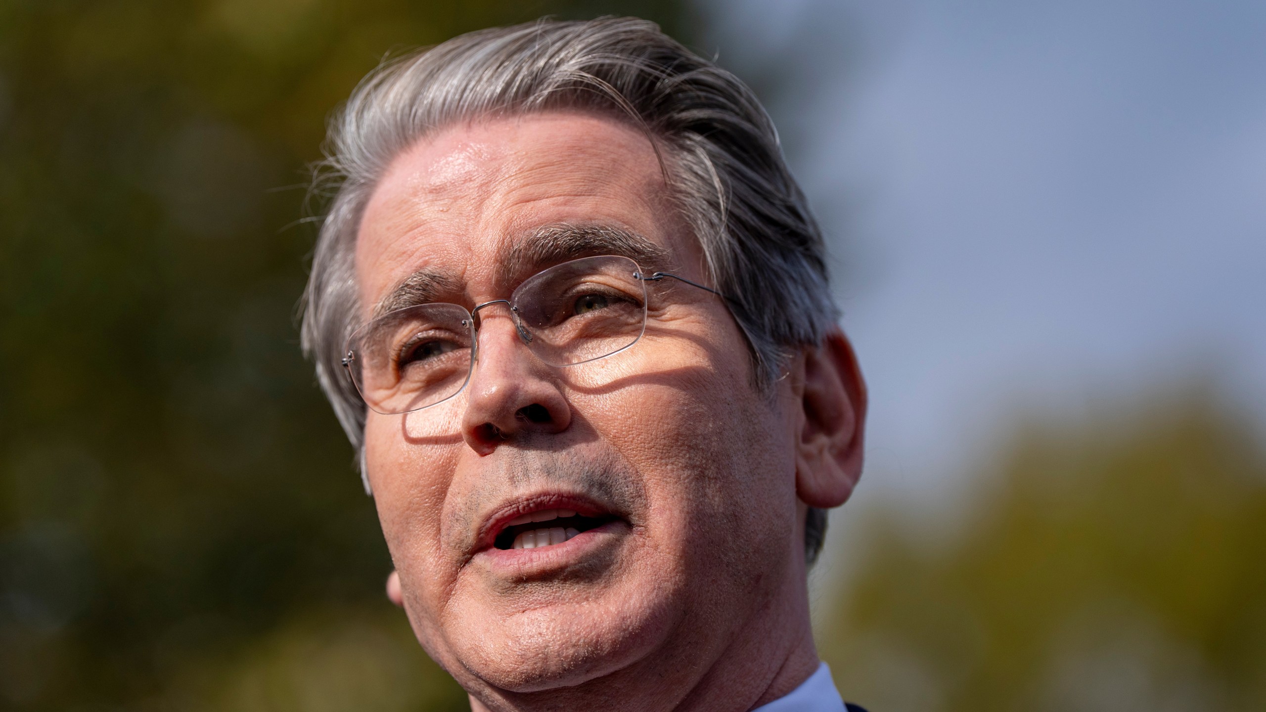 Treasury Secretary Scott Bessent speaks with reporters at the White House, Wednesday, Oct. 22, 2025, in Washington. (AP Photo/Alex Brandon)