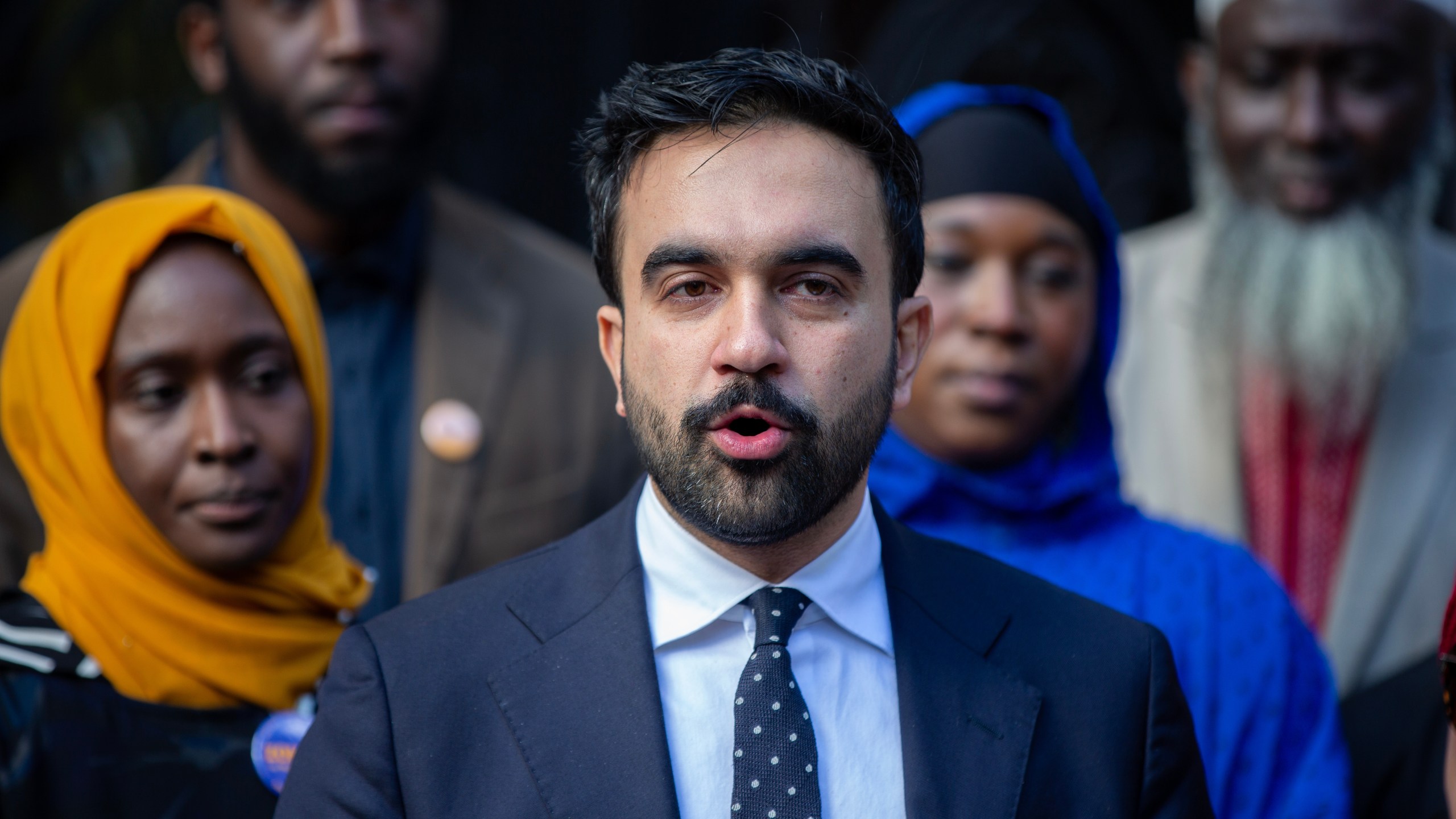 New York City Democratic mayoral candidate Zohran Mamdani speaks at the Islamic Cultural Center of the Bronx mosque in New York on Friday, Oct. 24, 2025. (AP Photo/Ted Shaffrey)
