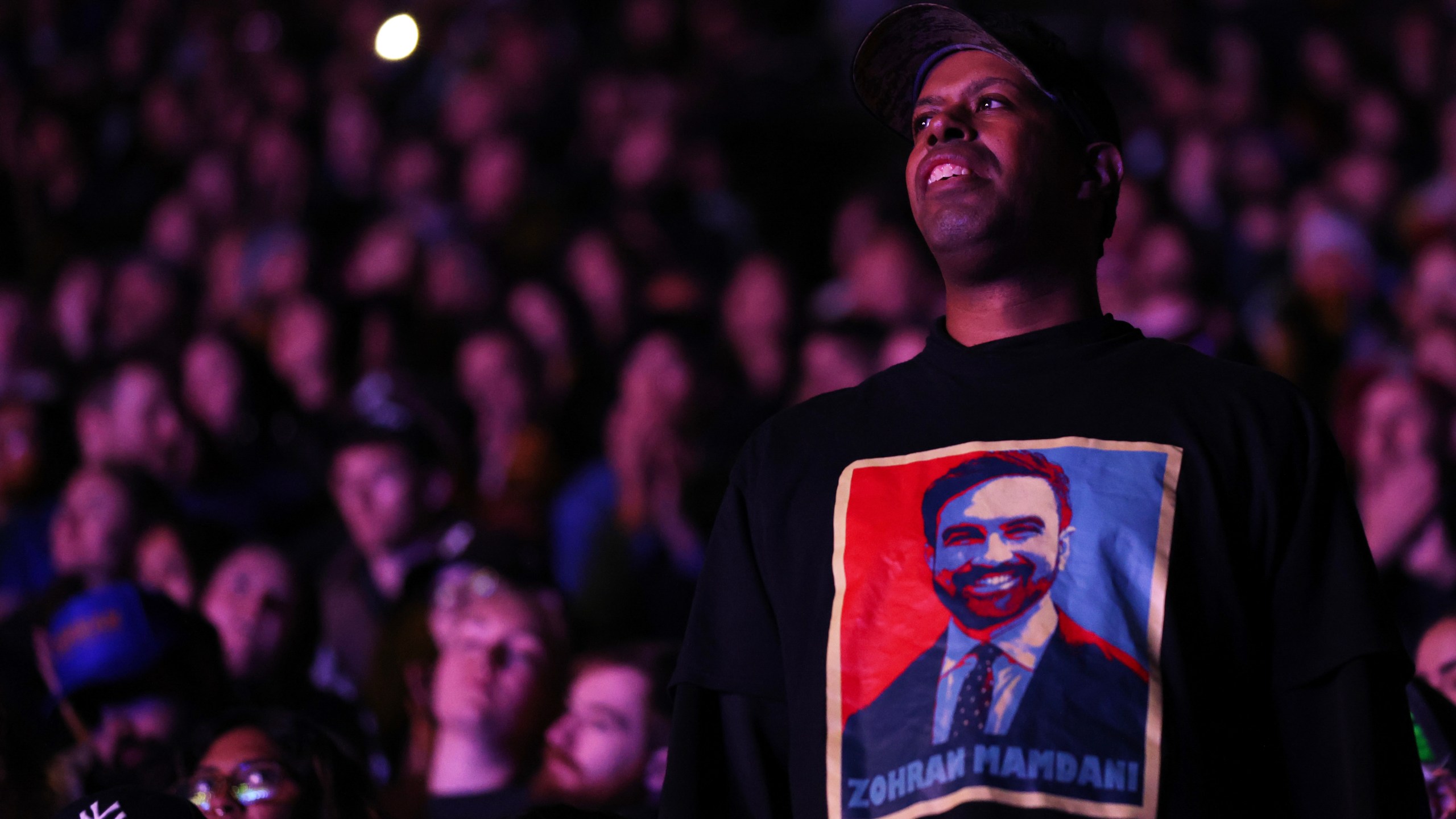 The crowd listens to speakers during a rally for New York City mayoral candidate Zohran Mamdani, Sunday, Oct. 26, 2025, in New York. (AP Photo/Heather Khalifa)