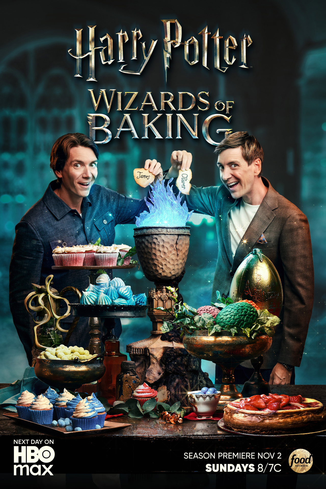 This image released by Food Network shows promotional art for the competition series "Harry Potter: Wizards of Baking." (Food Network via AP)
