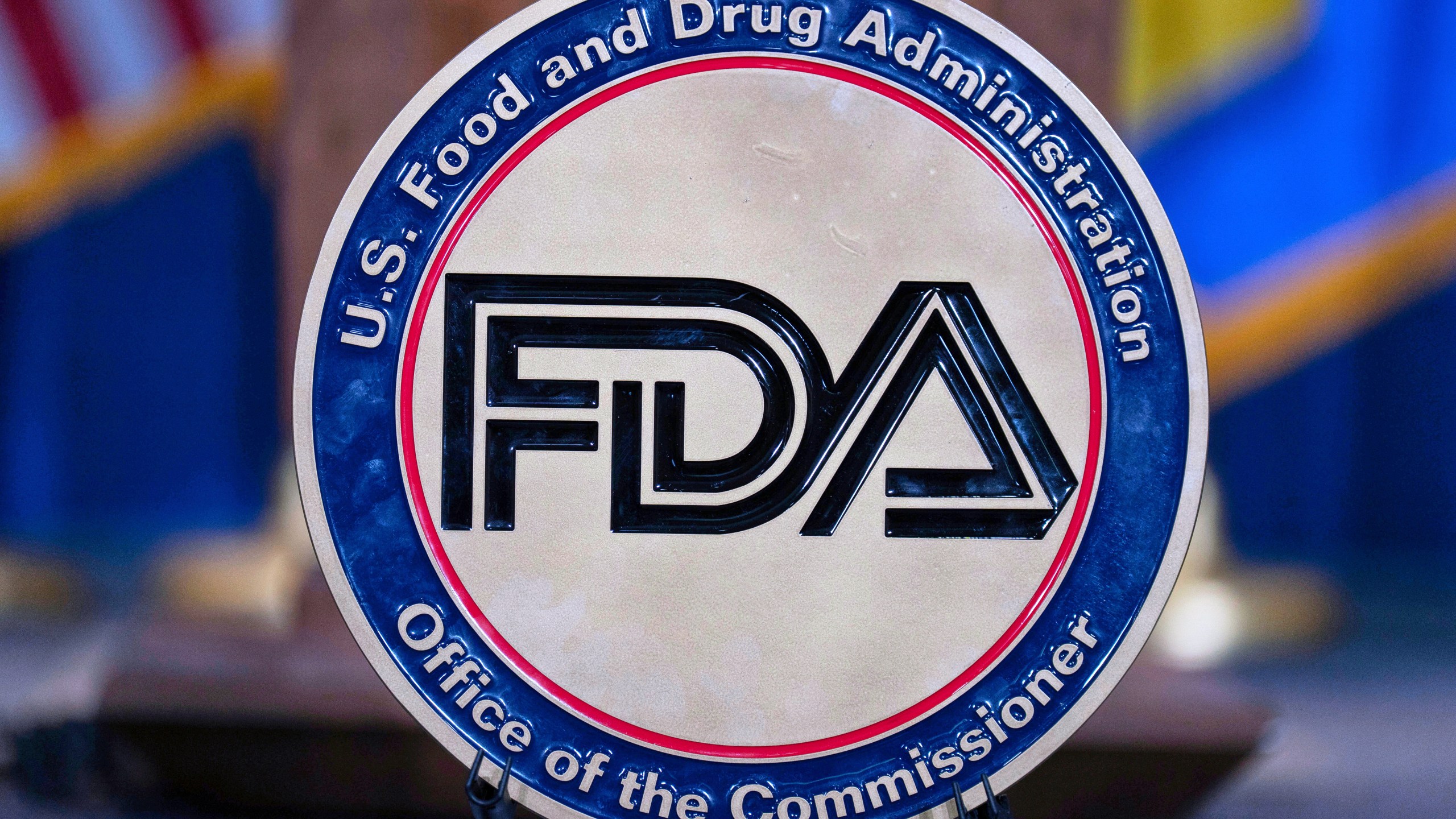 FILE - The Food and Drug Administration seal is seen at the Hubert Humphrey Building Auditorium in Washington, April 22, 2025. (AP Photo/Jose Luis Magana, File)