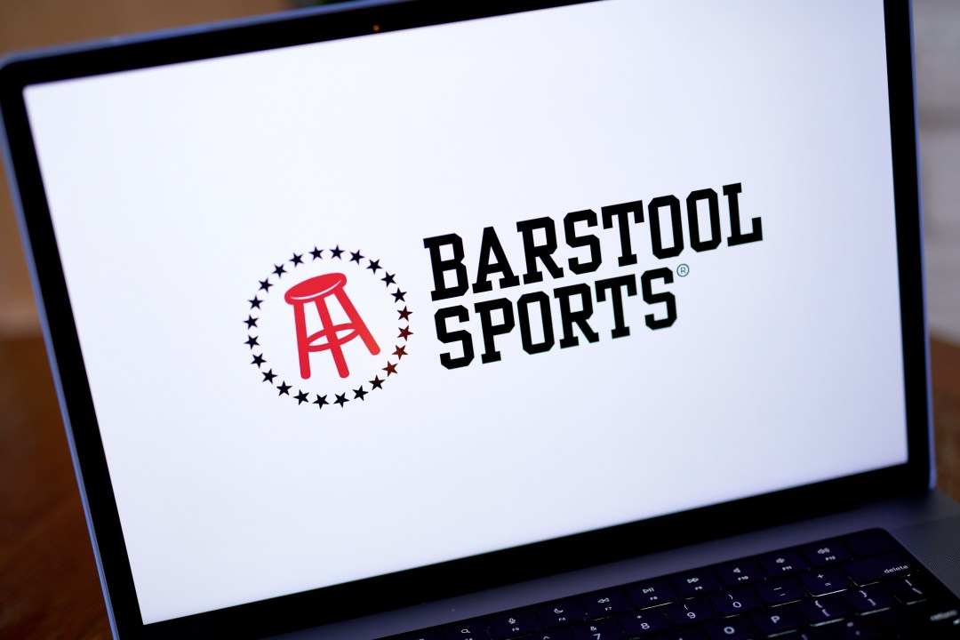 The Barstool Sports logo on a laptop arranged in New York, US, on Tuesday, Jan. 23, 2024. A partnership with Dave Portnoy's Barstool Sports is powering shares of video platform Rumble Inc. higher.