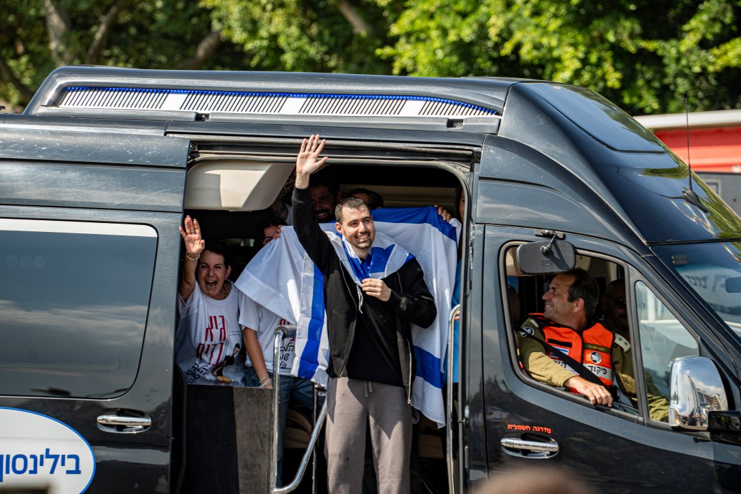 Released hostage Guy Gilboa Dalal exits vehicle