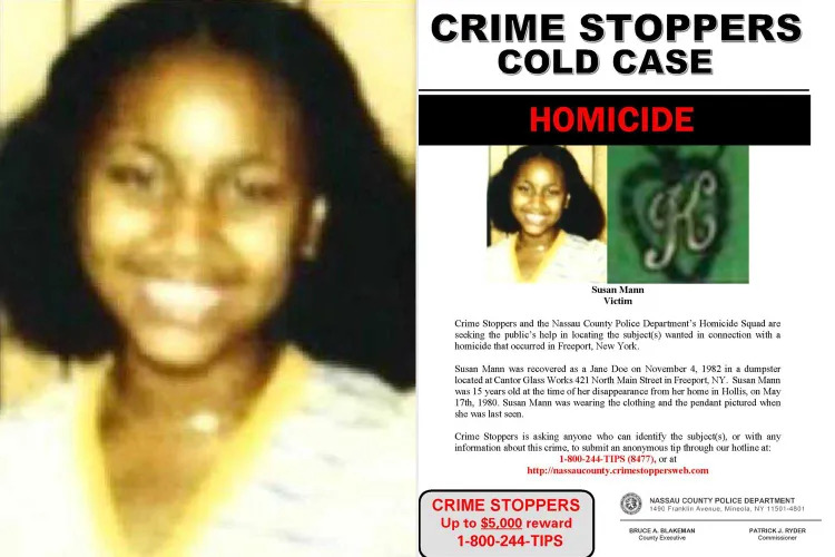 Susan Mann (left) and a missing poster for Mann (right)