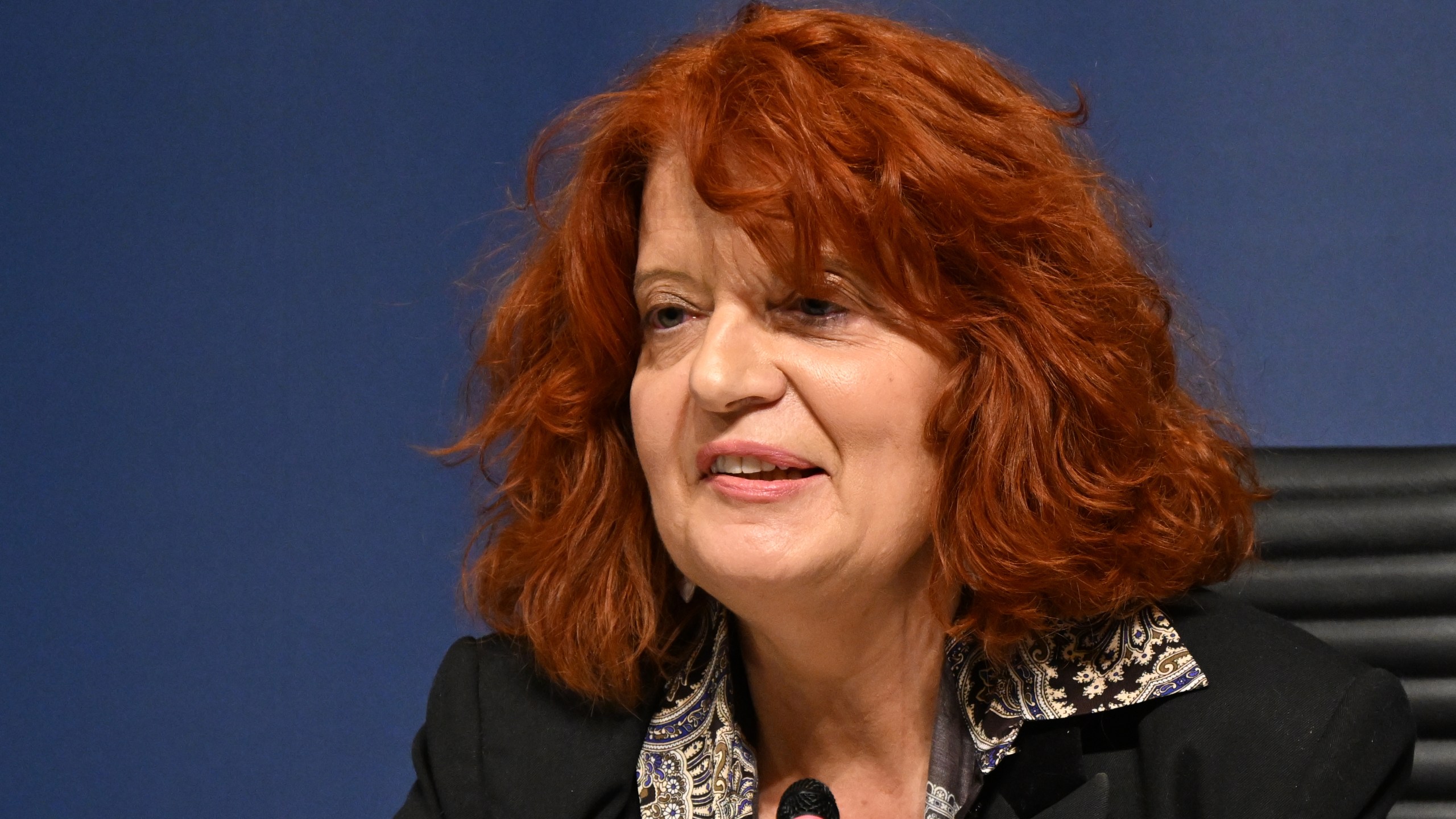 Paris prosecutor Laure Beccuau speaks during a news conference at the Paris courthouse Wednesday, Oct. 29, 2025, on the judicial investigation into the jewels robbery at the Louvre museum in Paris, France. (AP Photo/Emma Da Silva)