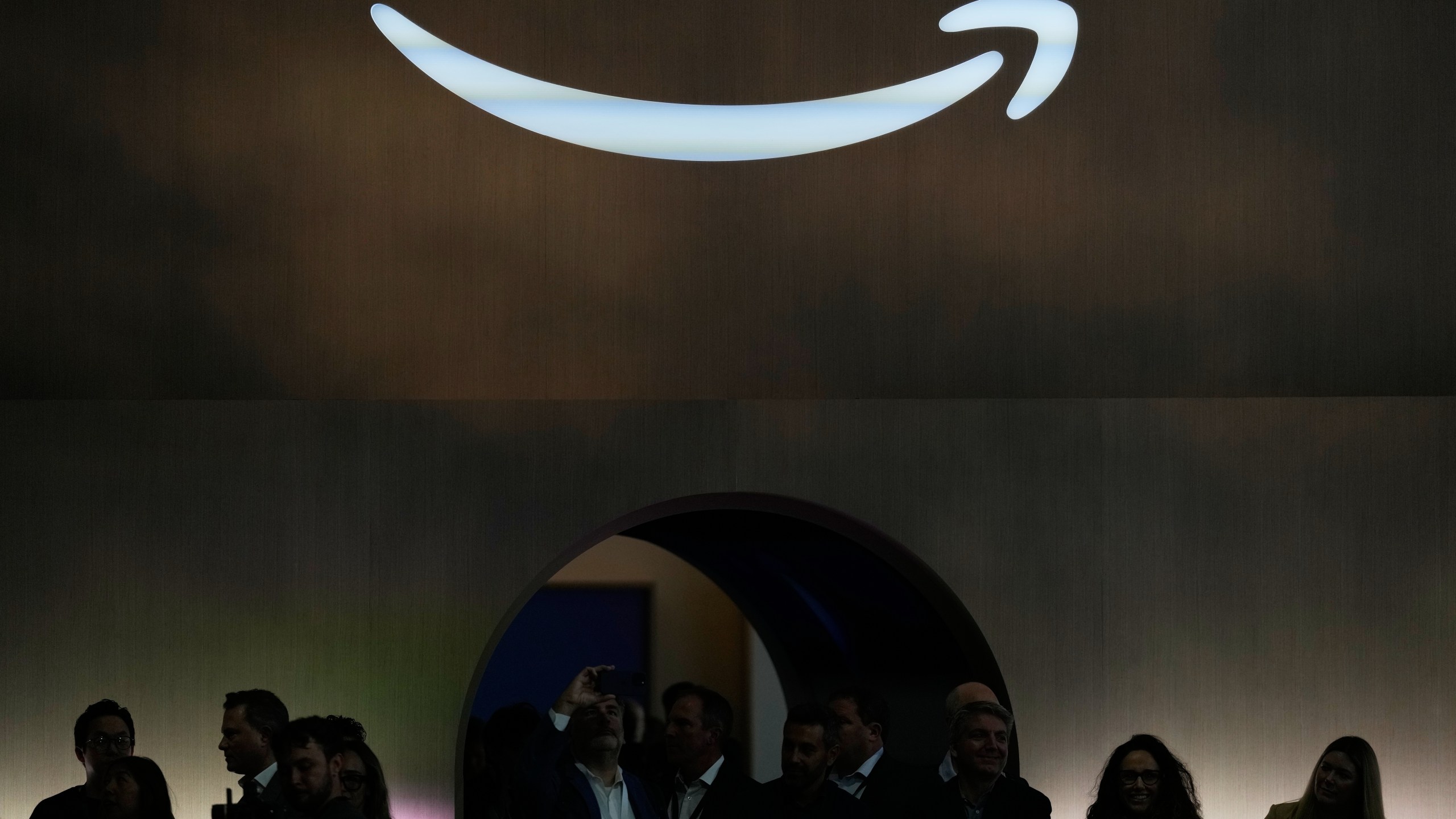 FILE - An Amazon logo is seen at an Amazon event in New York, Tuesday, Sept. 30, 2025. (AP Photo/Seth Wenig, File)