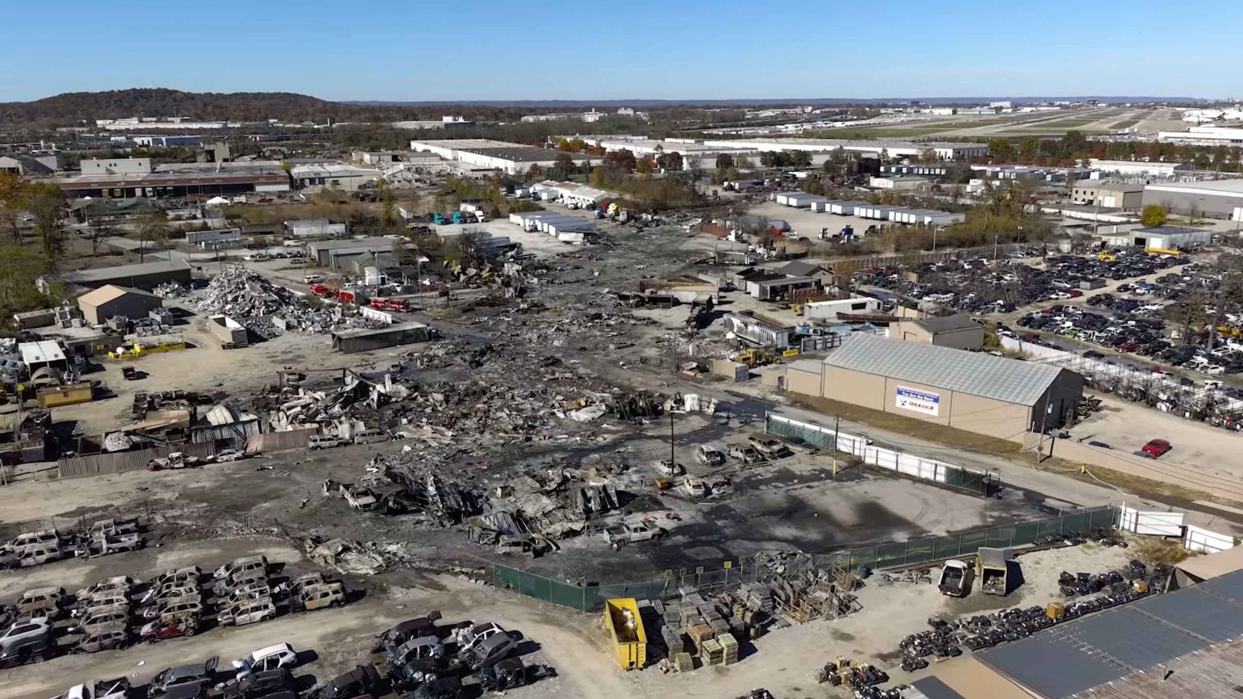 This photo provided by the National Transportation Safety Board shows UPS plane crash scene on Thursday, Nov. 6, 2025 in Louisville, Ky. (NTSB via AP)