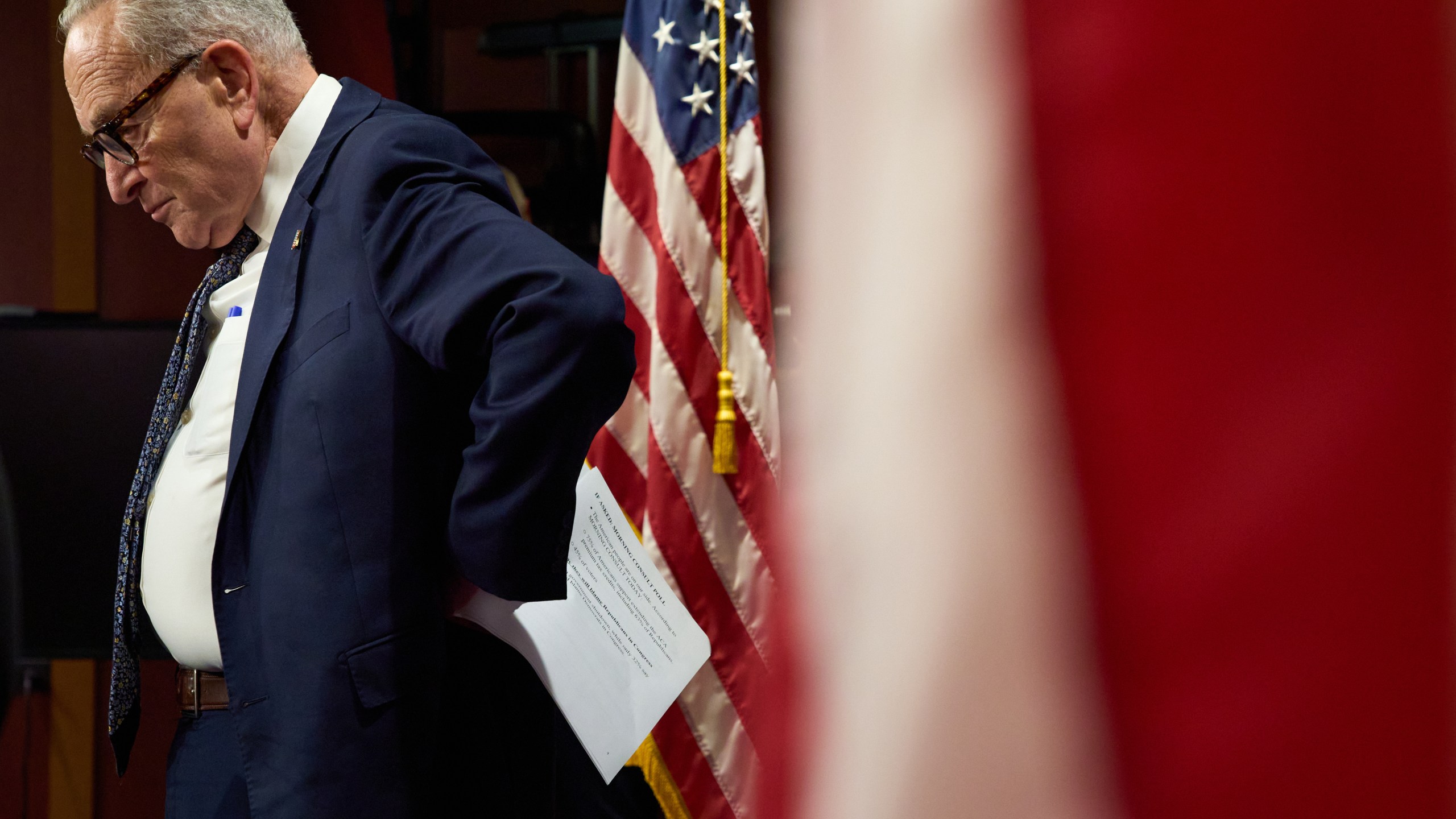 FILE - Senate Minority Leader Chuck Schumer, D-N.Y., attends a news conference about the government shutdown on Capitol Hill, in Washington, Sept. 30, 2025. (AP Photo/Jacquelyn Martin, File)